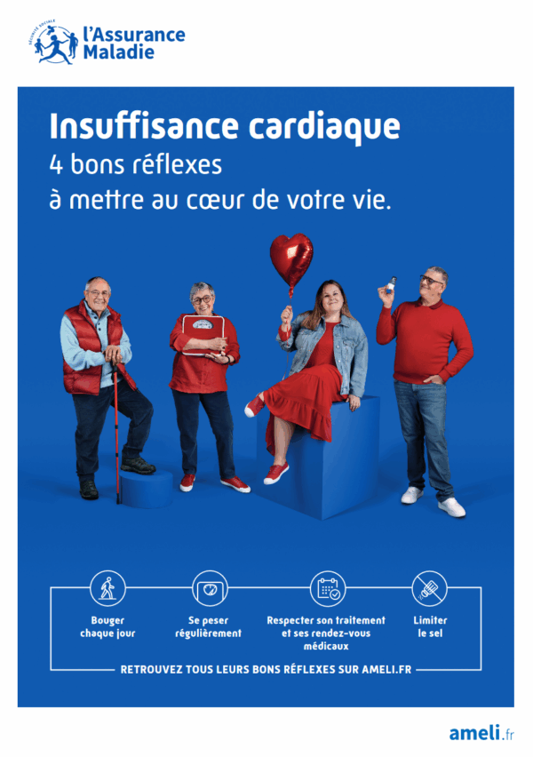 Affiche Insuffisance cardiaque "Les 4 bons réflexes à mettre au cœur de votre vie"