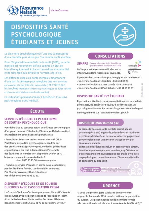 Flyer dispositifs santé psychologique étudiants & jeunes